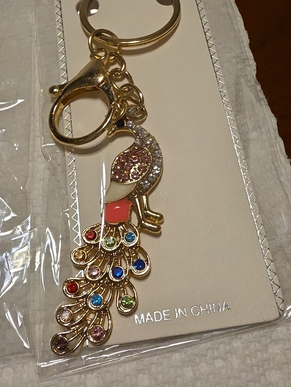 Gold Peacock Key Holder with Multicolor Gems (2) - Picture 3 of 3